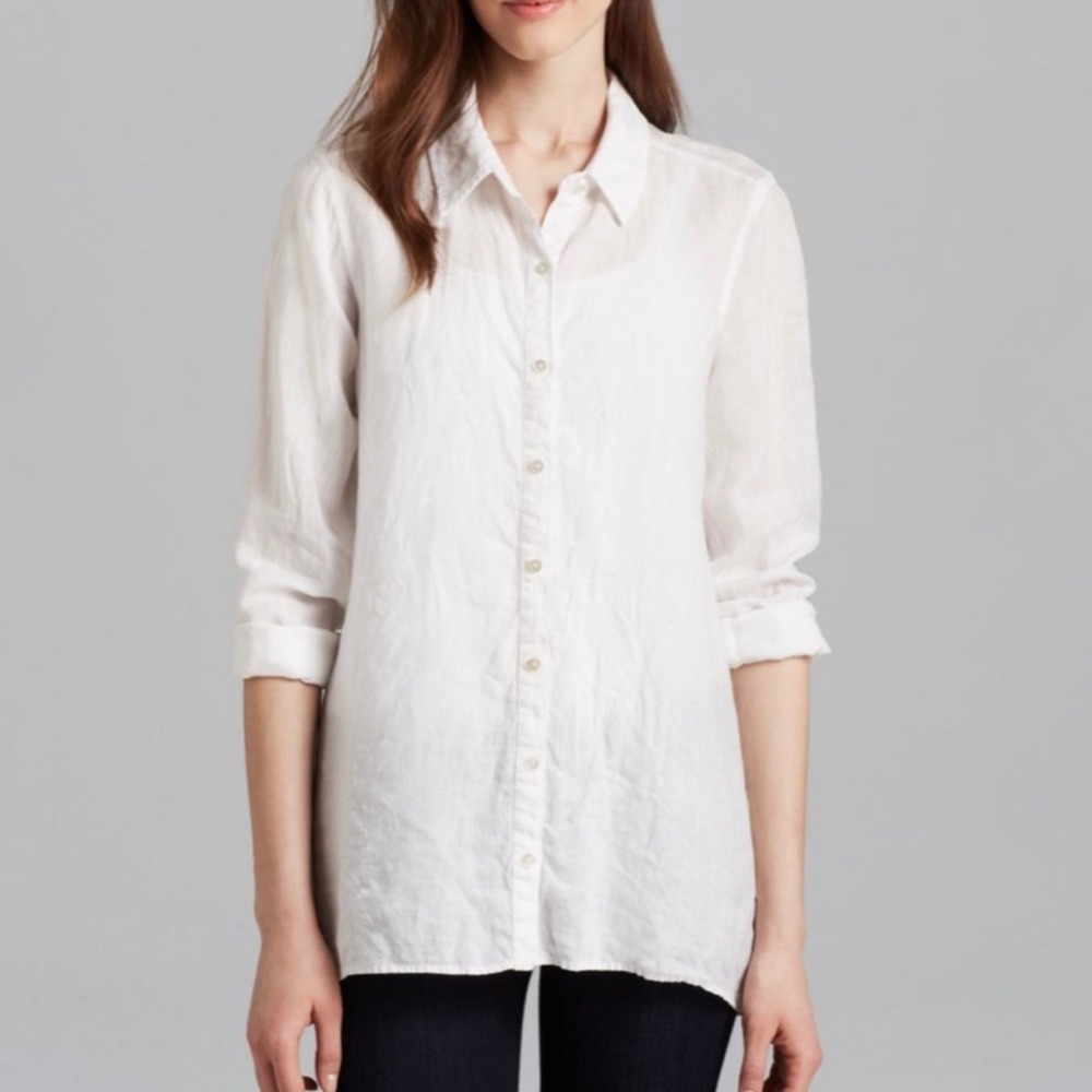 Eileen Fisher‎ White Camp Linen Blend Button Down Oversized Shirt Size Small